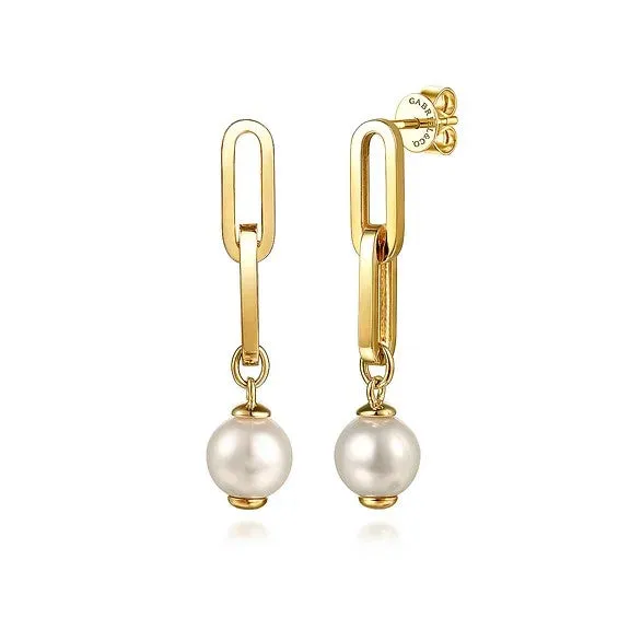 Earrings GABRIEL CO. 14K Yellow Gold Pearl Stud Drop Link Earrings