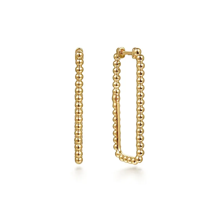 Earrings GABRIEL CO. 14K Yellow Plain Gold Bujukan Beads 30mm Rectangle Hoop Earrings