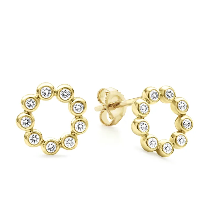 Earrings | KSL 18K Gold Circle Diamond Stud Earrings - LAGOS