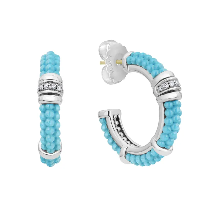 Earrings LAGOS Blue Caviar Ceramic and Diamond Hoop Earrings