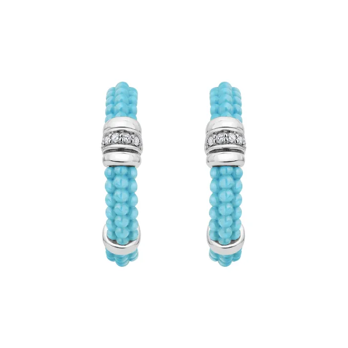 Earrings | LAGOS Blue Caviar Ceramic and Diamond Hoop Earrings