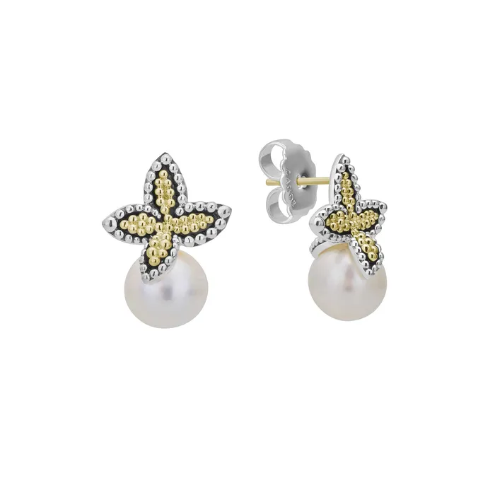 Earrings LAGOS Luna Two-Tone Caviar Floral Pearl Earrings