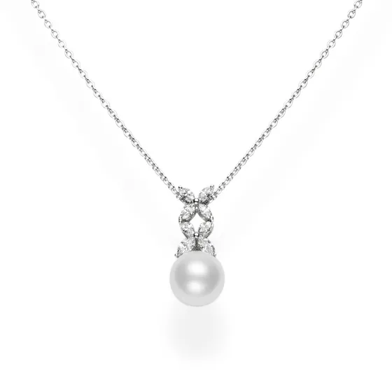 Earrings MIKIMOTO CO LTD White South Sea Cultured Pearl and Diamond Pendant in 18K White Gold