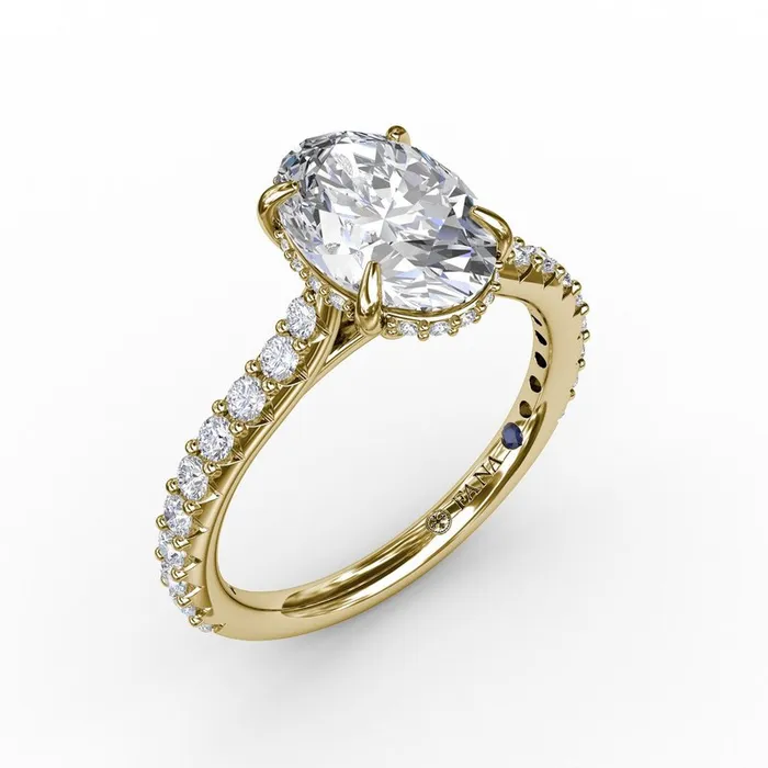 FANA Classic Oval Diamond Solitaire Engagement Ring With Hidden Pavé Halo Rings