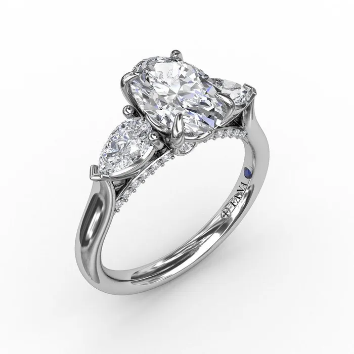 FANA Classic Three-Stone Oval Engagement Ring With Pear-Shape Side Stones Rings