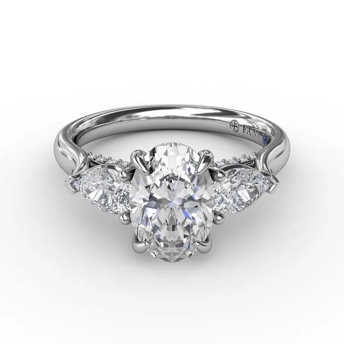 FANA Classic Three-Stone Oval Engagement Ring With Pear-Shape Side Stones | Rings