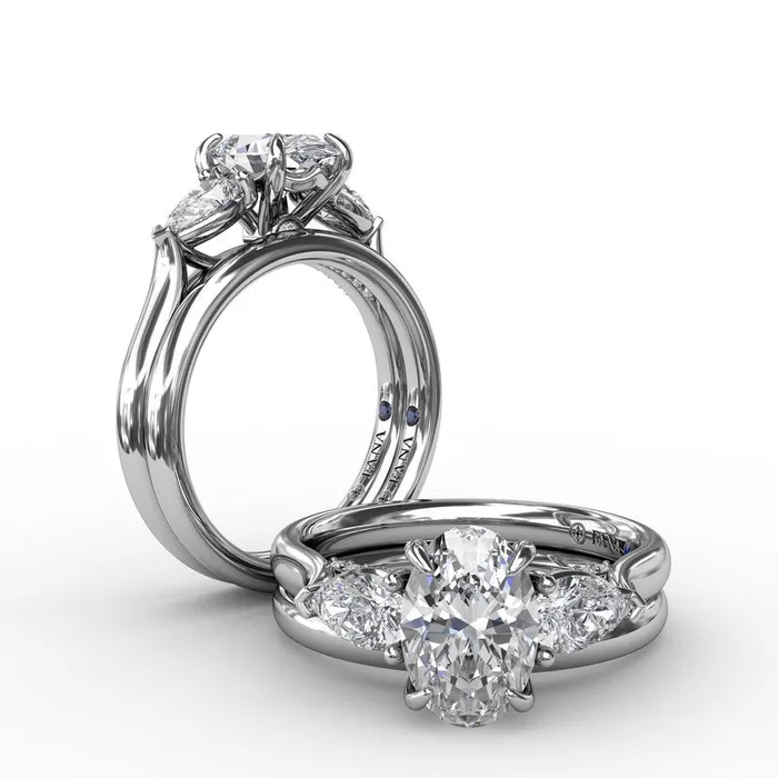 FANA Classic Three-Stone Oval Engagement Ring With Pear-Shape Side Stones | Rings