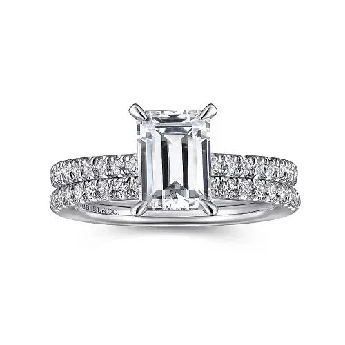 Franka - 14K White Gold Emerald Cut Diamond Engagement Ring (Setting Only) | GABRIEL & CO. Rings