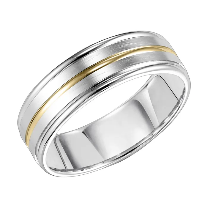 FREDERICK GOLDMAN Rings White and Yellow Gold 7mm Mens Wedding Band