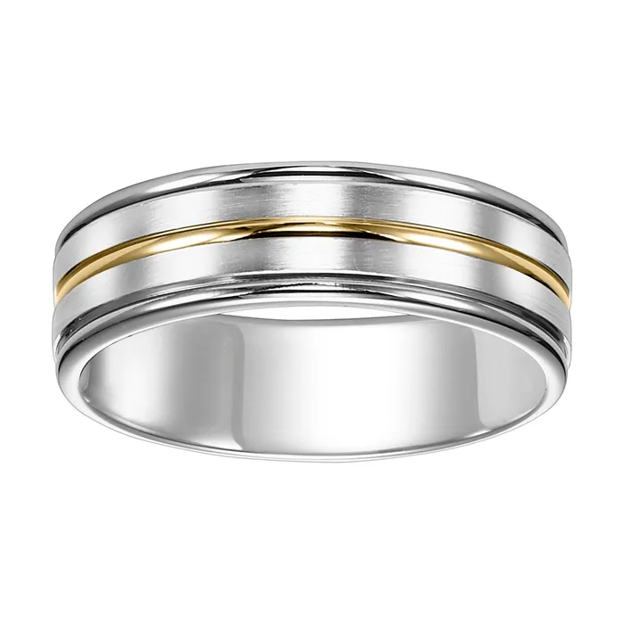 FREDERICK GOLDMAN Rings | White and Yellow Gold 7mm Men's Wedding Band