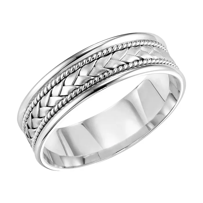 FREDERICK GOLDMAN Rings White Gold 7mm Woven Mens Wedding Band