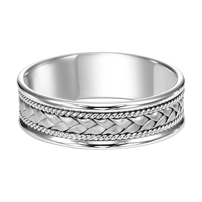 FREDERICK GOLDMAN Rings | White Gold 7mm Woven Men's Wedding Band