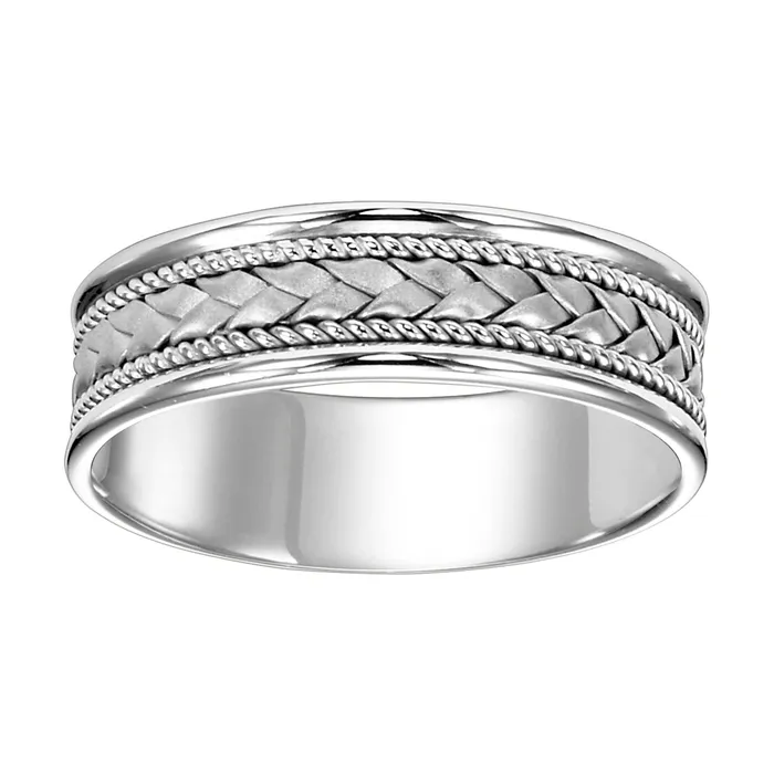 FREDERICK GOLDMAN Rings | White Gold 7mm Woven Men's Wedding Band