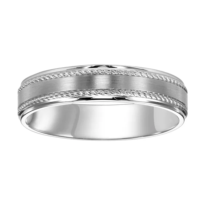 FREDERICK GOLDMAN Rings | White Gold Engraved Men's Wedding Band