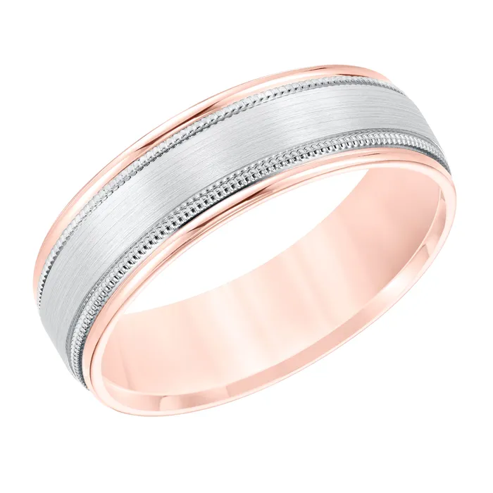 FREDERICK GOLDMAN White Titanium Rose Gold 6.5mm Mens Wedding Band Rings