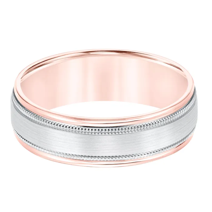 FREDERICK GOLDMAN White Titanium & Rose Gold 6.5mm Men's Wedding Band | Rings