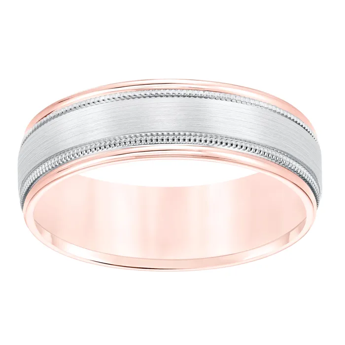 FREDERICK GOLDMAN White Titanium & Rose Gold 6.5mm Men's Wedding Band | Rings