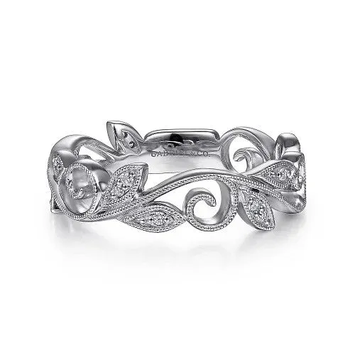 GABRIEL CO. 14K White Gold Scrolling Floral Diamond Stackable Ring Rings