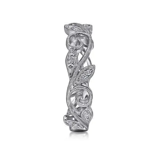 GABRIEL & CO. 14K White Gold Scrolling Floral Diamond Stackable Ring | Rings