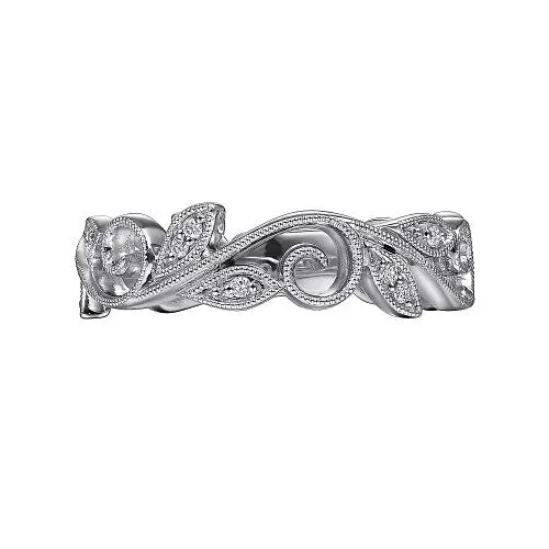 GABRIEL & CO. 14K White Gold Scrolling Floral Diamond Stackable Ring | Rings