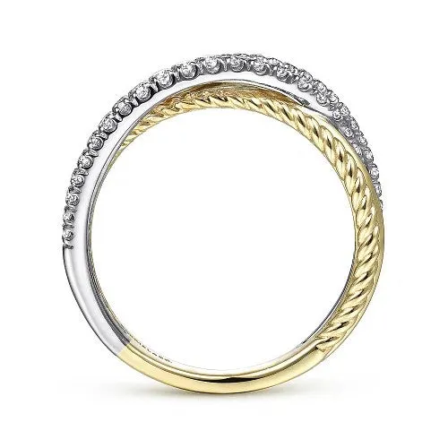 GABRIEL & CO. 14K White-Yellow Gold Twisted Rope and Diamond Criss Cross Ring | Rings