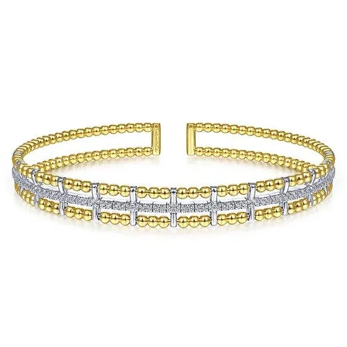 GABRIEL CO. 14K Yellow and White Gold Bujukan Diamond Cuff Bangle Earrings