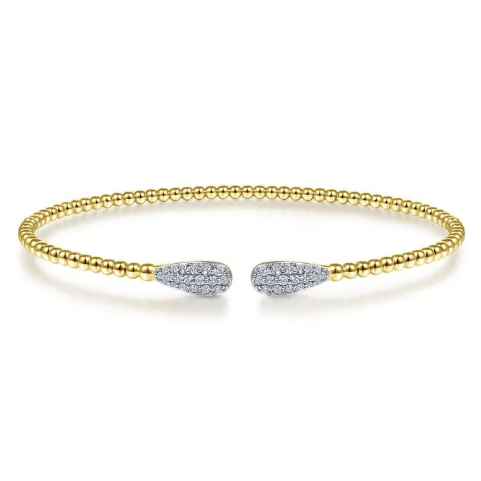 GABRIEL CO. 14K Yellow Gold Bujukan Bead Cuff Bracelet with Diamond Pave Teardrops Bracelets