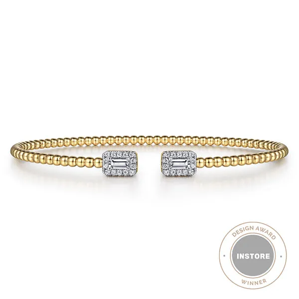 GABRIEL CO. 14K Yellow Gold Bujukan Open Cuff Bracelet with Diamond Baguettes Bracelets