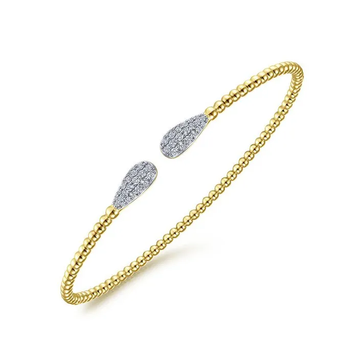 GABRIEL & CO. Bracelets | 14K Yellow Gold Bujukan Bead Cuff Bracelet with Diamond Pave Teardrops