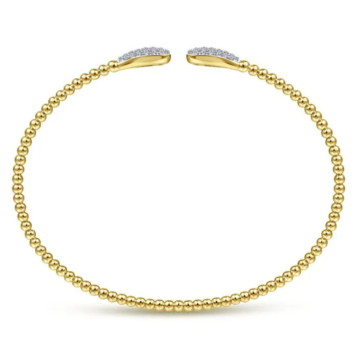 GABRIEL & CO. Bracelets | 14K Yellow Gold Bujukan Bead Cuff Bracelet with Diamond Pave Teardrops