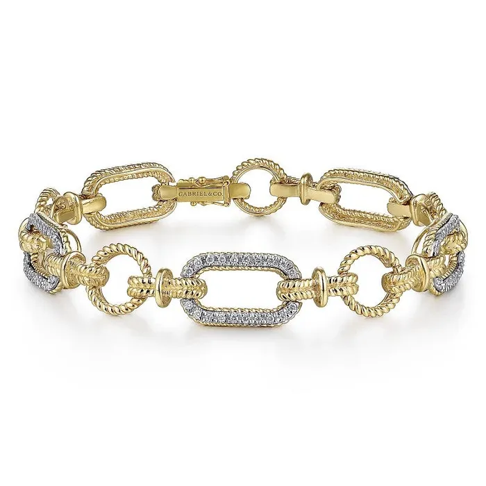 GABRIEL CO. Bracelets 14K Yellow-White Gold Chain Link Diamond Bracelet