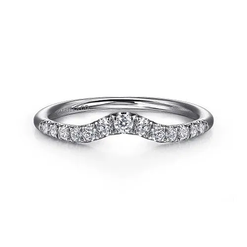 GABRIEL CO. Chambery - Curved 14K White Gold French Pave Diamond Wedding Band - 0.25 ct Rings