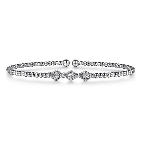 GABRIEL CO. Charm Necklaces 14K White Gold Bujukan Bead and Hexagon 0.13cttw Cluster Diamond Bangle