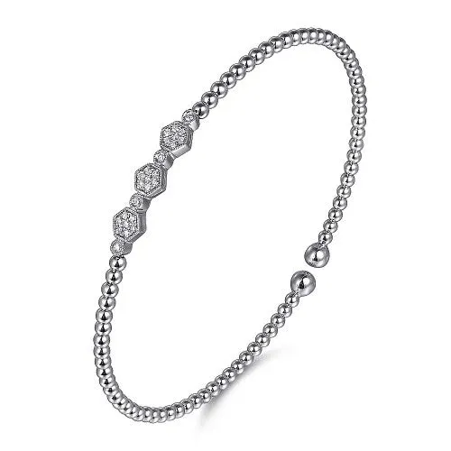 GABRIEL & CO. Charm Necklaces | 14K White Gold Bujukan Bead and Hexagon 0.13cttw Cluster Diamond Bangle