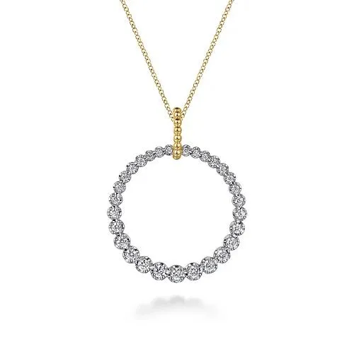 GABRIEL CO. Necklaces 14K White and Yellow Gold Diamond Bujukan 30mm Drop Necklace