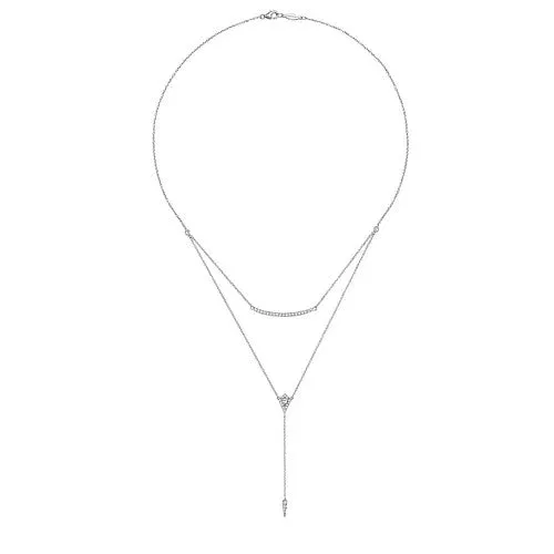 GABRIEL & CO. Necklaces | 14K White Gold Layered Curved Bar and Diamond Drop Y Necklace