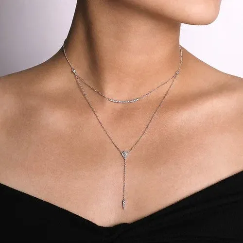 GABRIEL & CO. Necklaces | 14K White Gold Layered Curved Bar and Diamond Drop Y Necklace