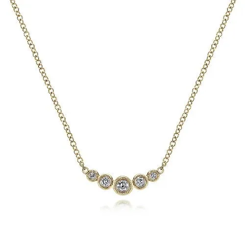 GABRIEL CO. Necklaces 14K Yellow Gold Curved Round Diamond Bar Necklace