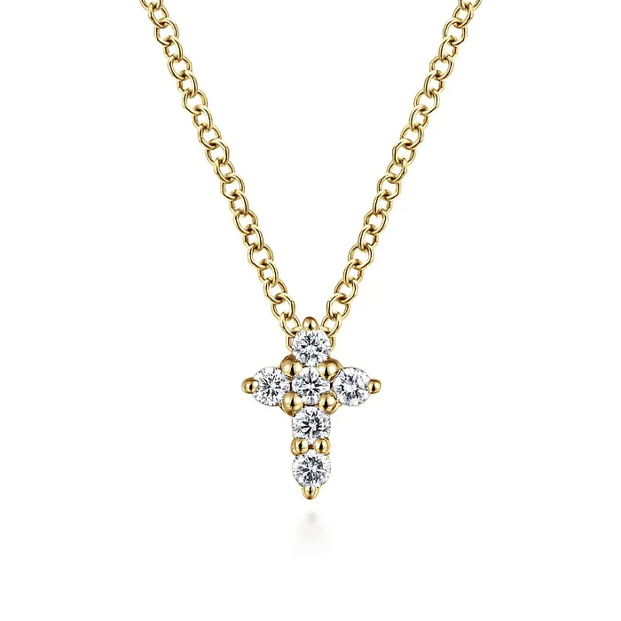 GABRIEL CO. Necklaces 14K Yellow Gold Diamond Cross Pendant Necklace