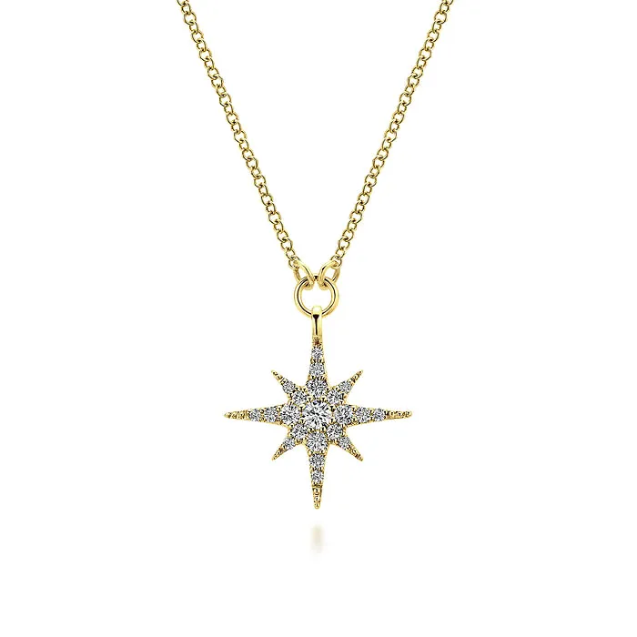 GABRIEL CO. Necklaces 14K Yellow Gold Diamond Starburst Pendant Necklace