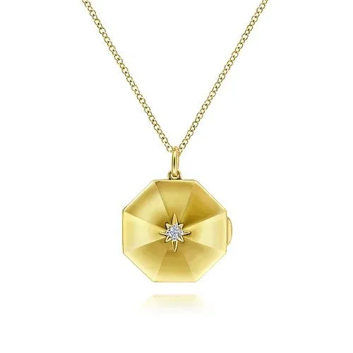 GABRIEL CO. Necklaces 14K Yellow Gold Octagonal Locket Necklace with Diamond Star Center