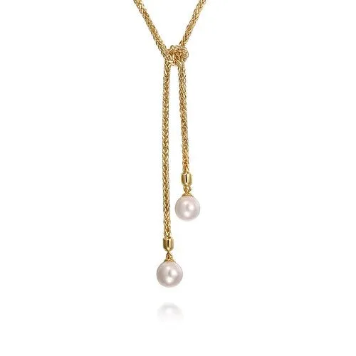 GABRIEL CO. Necklaces 14K Yellow Gold Pearl Wrap Around And Tie Necklace