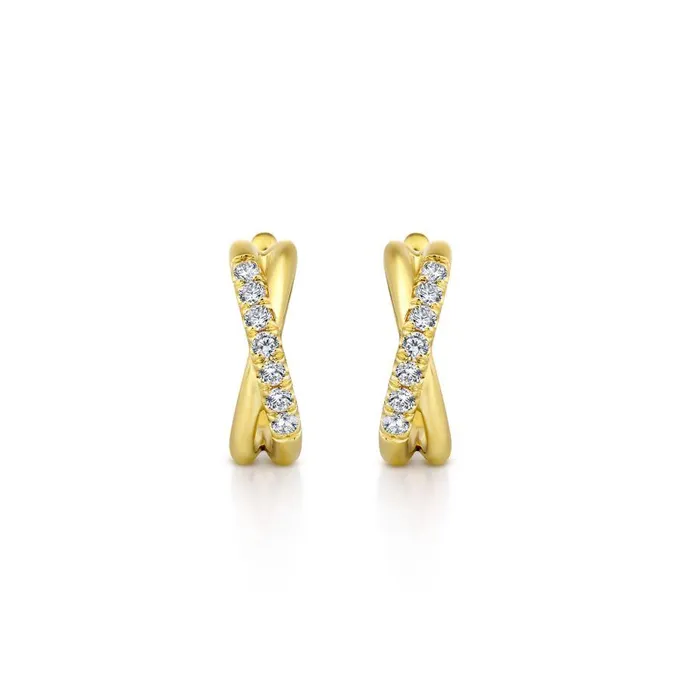 GABRIEL & CO. Pre-Styled Sets | 14K Yellow Gold Twisted 15mm Diamond Huggies