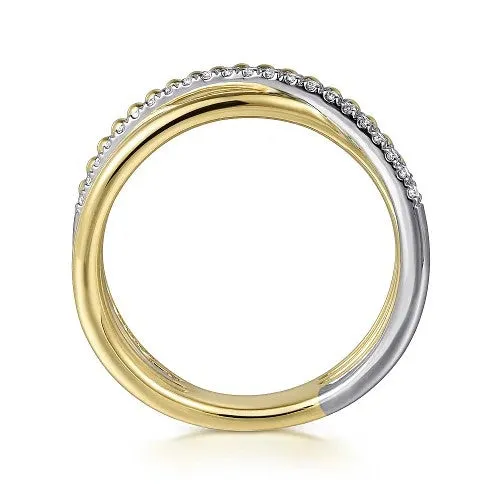 GABRIEL & CO. Rings | 14K White and Yellow Gold Diamond Criss Cross Bujukan Ladies Ring