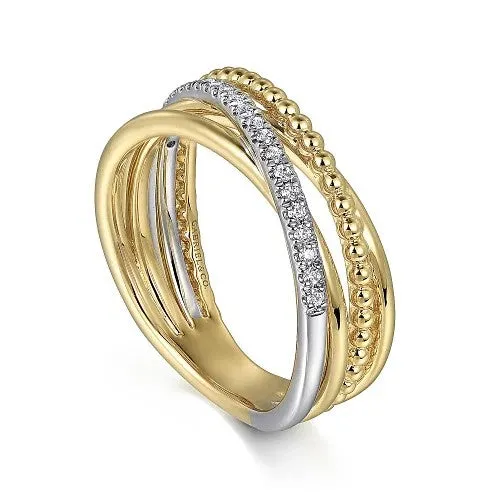 GABRIEL & CO. Rings | 14K White and Yellow Gold Diamond Criss Cross Bujukan Ladies Ring