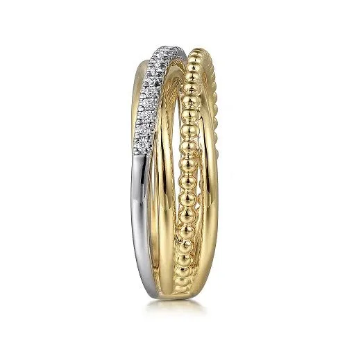 GABRIEL & CO. Rings | 14K White and Yellow Gold Diamond Criss Cross Bujukan Ladies Ring