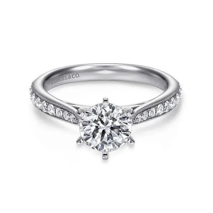 GABRIEL CO. Rings 14K White Gold Round Diamond Engagement Ring