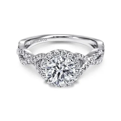 GABRIEL CO. Rings 14K White Gold Round Halo Diamond Engagement Ring