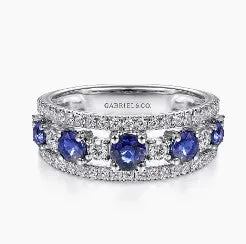 GABRIEL CO. Rings 14K White Gold Round Sapphire and Diamond Ring