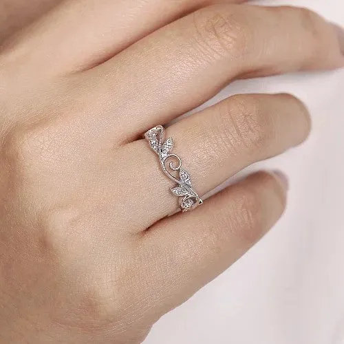 GABRIEL & CO. Rings | 14K White Gold Scrolling Floral Diamond Stackable Ring